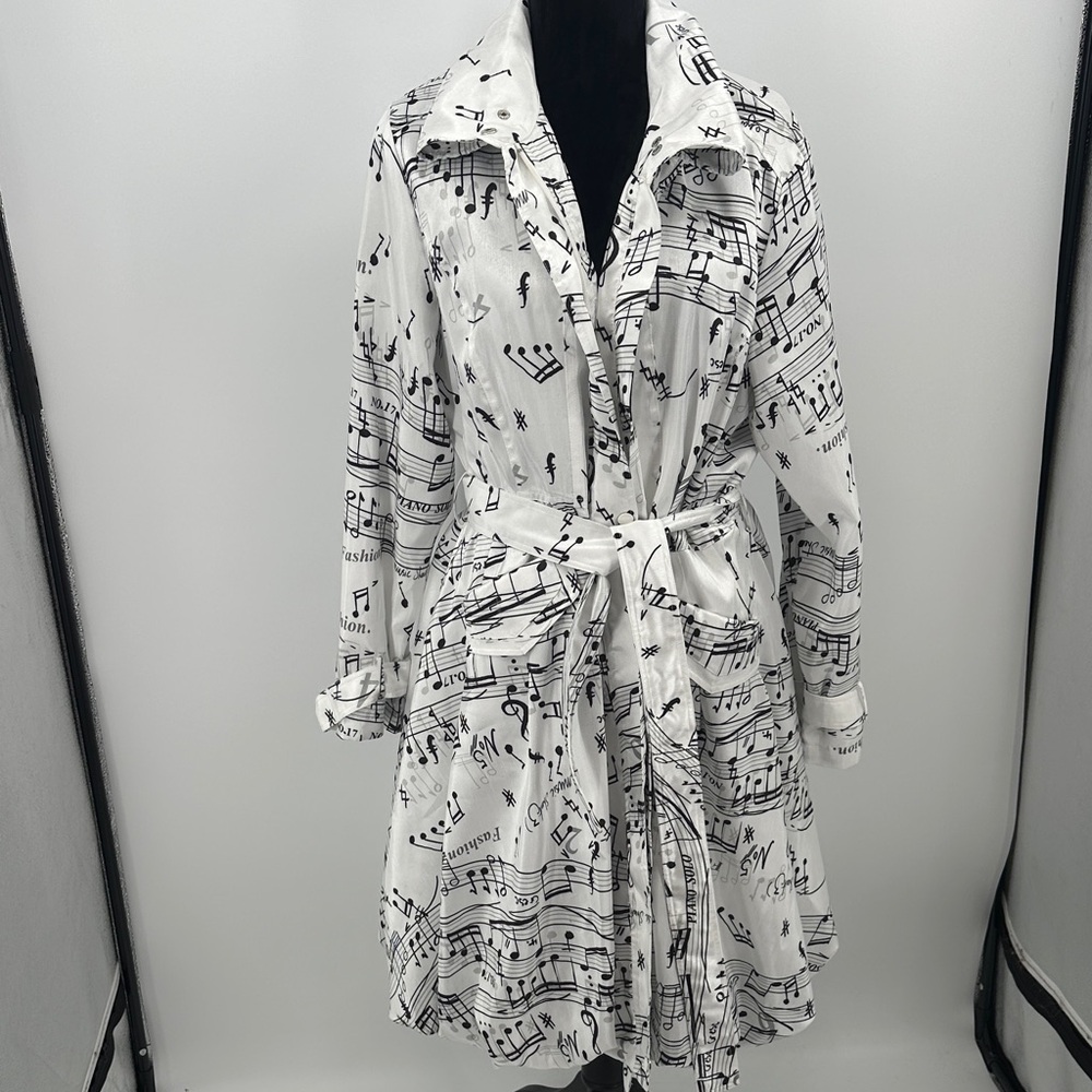 Samuel Dong trench coat White Music Note Print size petite